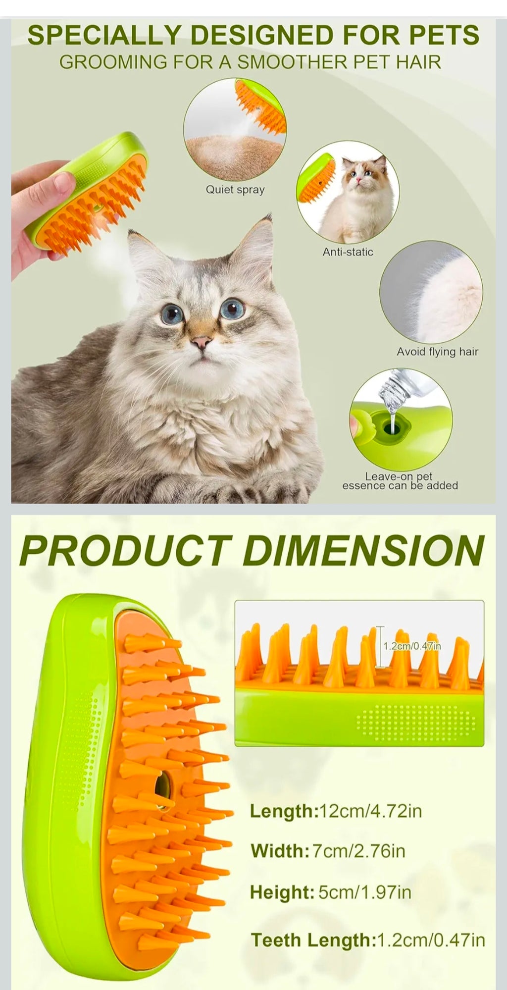 New 3 In 1 Steamy Pet Cat Brush Cleanser Vapor, Steaming Pet Hair Brush