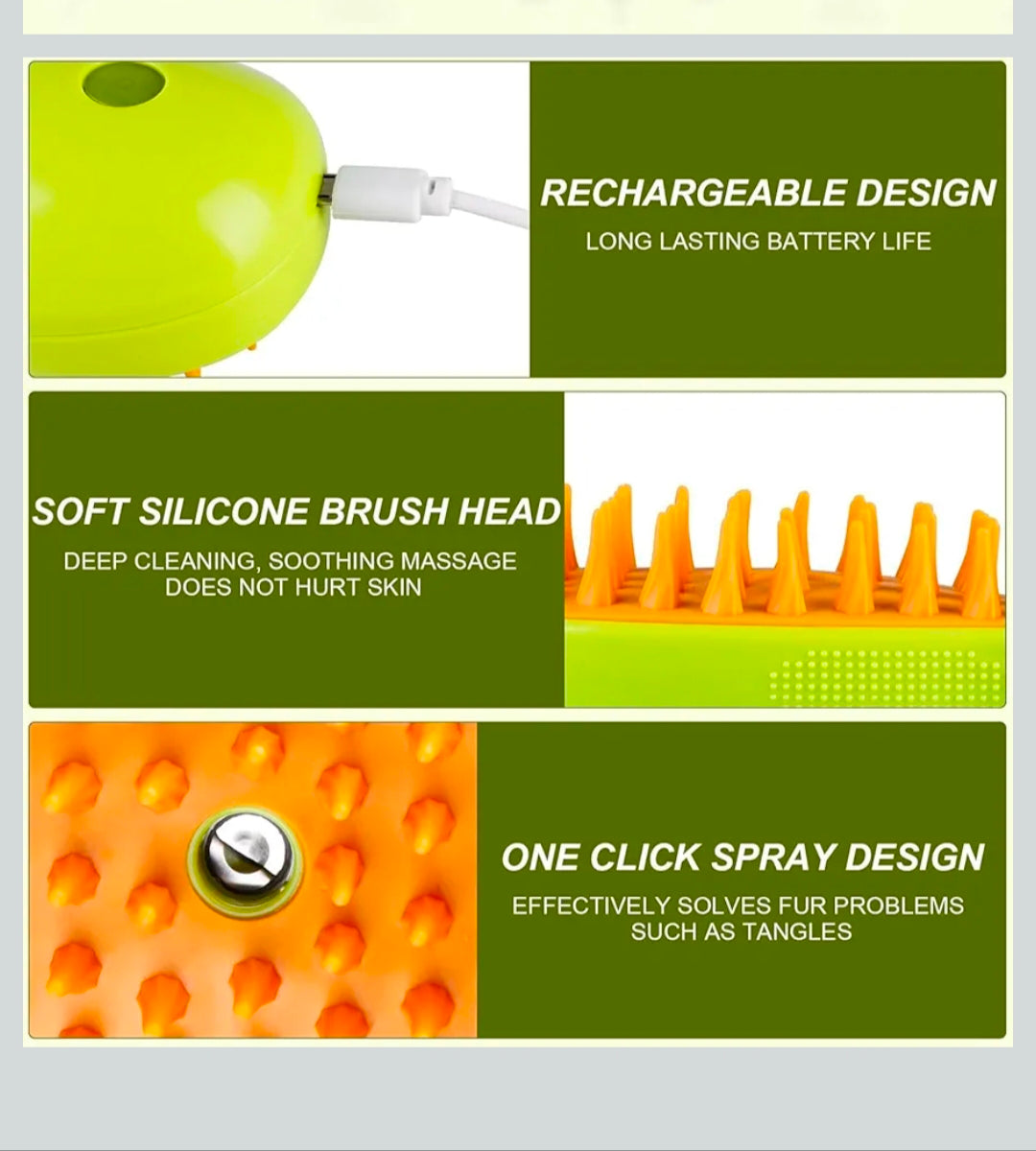 New 3 In 1 Steamy Pet Cat Brush Cleanser Vapor, Steaming Pet Hair Brush