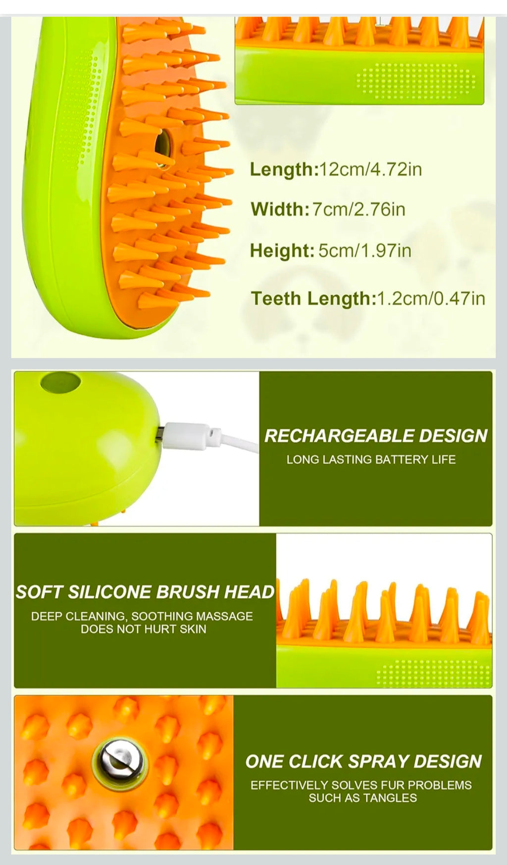 New 3 In 1 Steamy Pet Cat Brush Cleanser Vapor, Steaming Pet Hair Brush