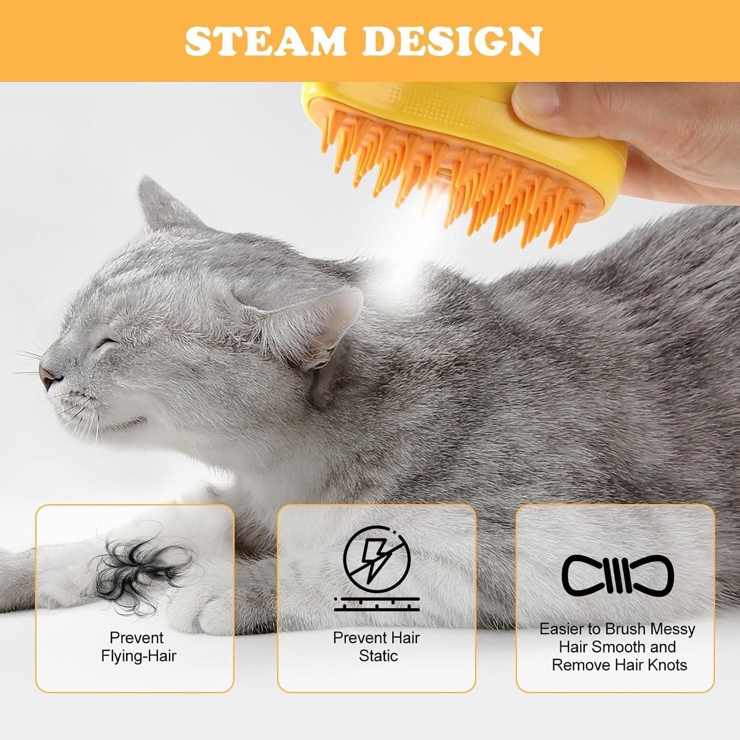 New 3 In 1 Steamy Pet Cat Brush Cleanser Vapor, Steaming Pet Hair Brush